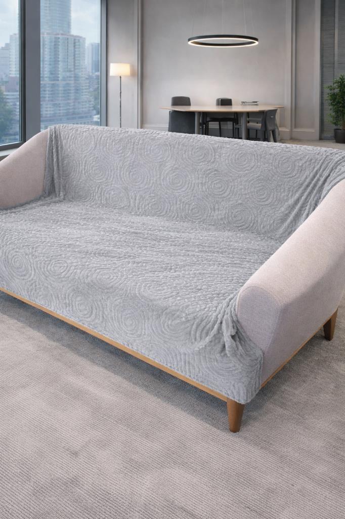 Geometrik Tavşan Tüyü Kaymaz Tabanlı Koltuk Örtüsü 170x215 Cm Gri - 1