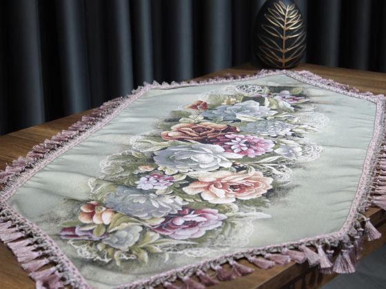 Golden Rose Love Lüx Püsküllü Runner Yeşil - Çeyiz Diyarı (1)