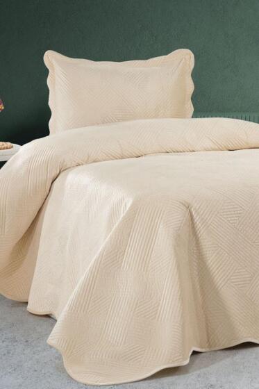 Gona Lüks Kadife Tek Kişilik Yatak Örtüsü Krem - Çeyiz Diyarı