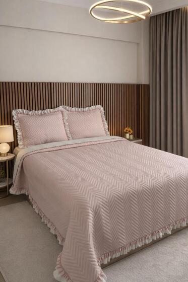 Gonca Çift Taraflı Çift Kişilik Yatak Örtüsü 230x250 Cappucino - Çeyiz Diyarı