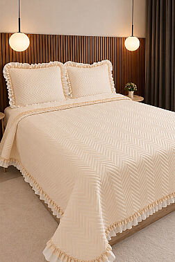 Gonca Çift Taraflı Çift Kişilik Yatak Örtüsü 230x250 Krem - 1