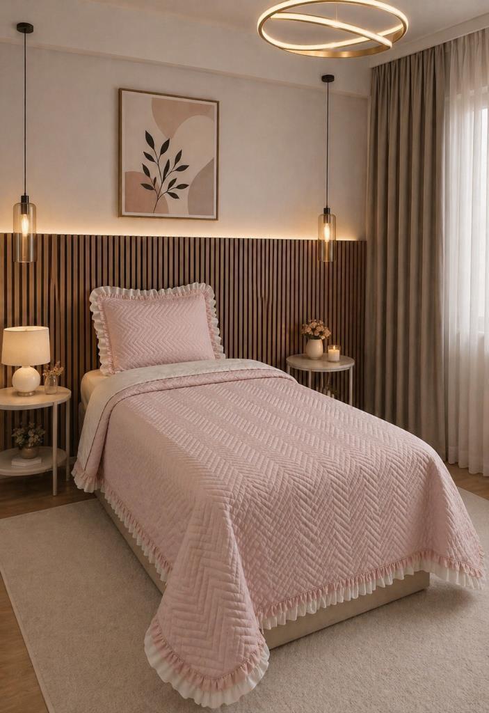 Gonca Çift Taraflı Tek Kişilik Yatak Örtüsü 180x240 Cappucino - 1