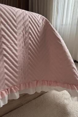 Gonca Çift Taraflı Çift Kişilik Yatak Örtüsü 230x250 Pudra - 3