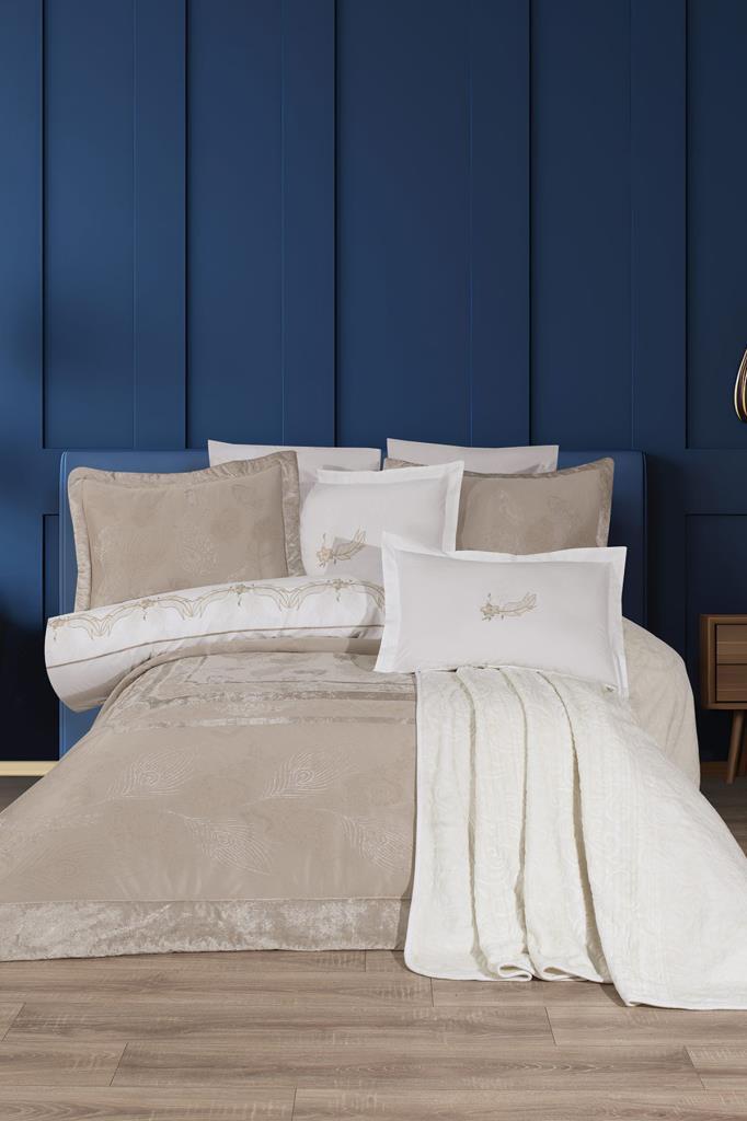 Gözde 10 Parça Battaniyeli Çeyiz Seti Bej - 1