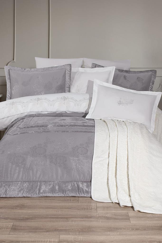 Gözde 10 Parça Battaniyeli Çeyiz Seti Gri - 1