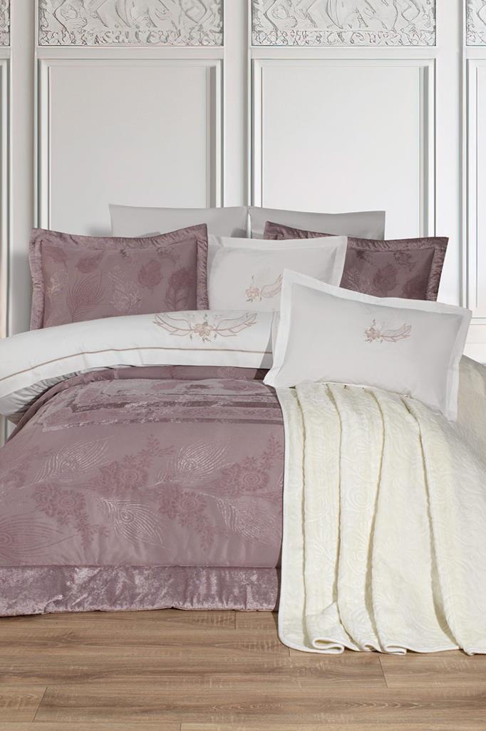 Gözde 10 Parça Battaniyeli Çeyiz Seti Gül Kurusu - 1