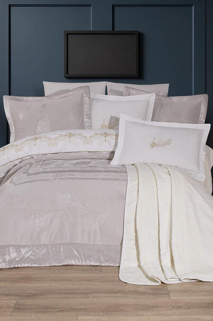 Gözde 10 Parça Battaniyeli Çeyiz Seti Krem - 1