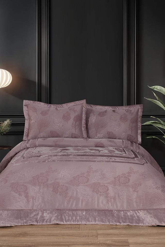 Gözde Elyaf Dolgulu Çift Kişilik 250x255 Cm Yatak Örtüsü Gül Kurusu - 1