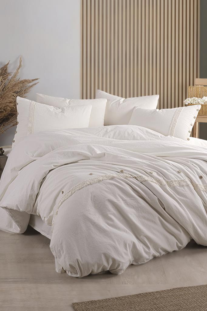 Grace 6 Parça %100 Pamuk Çift Kişilik Nevresim Takımı Ekru - 1