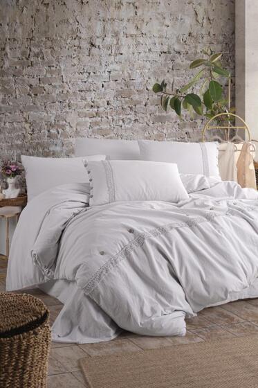 Grace 6 Parça %100 Pamuk Çift Kişilik Nevresim Takımı Taş - Çeyiz Diyarı