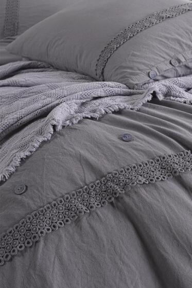 Grace 7 Parça %100 Pamuk Çift Kişilik Pikeli Nevresim Takımı Antrasit - Çeyiz Diyarı (1)