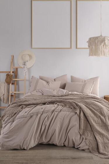 Grace 7 Parça %100 Pamuk Çift Kişilik Pikeli Nevresim Takımı Cappucino - Çeyiz Diyarı
