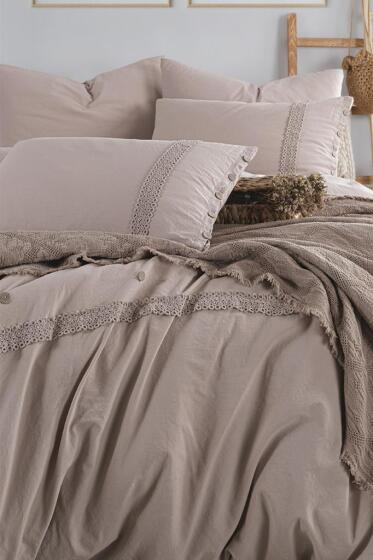 Grace 7 Parça %100 Pamuk Çift Kişilik Pikeli Nevresim Takımı Cappucino - Çeyiz Diyarı (1)