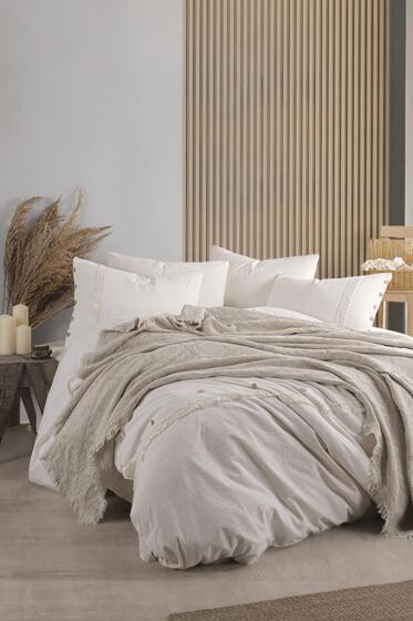 Grace 7 Parça %100 Pamuk Çift Kişilik Pikeli Nevresim Takımı Ekru - Çeyiz Diyarı