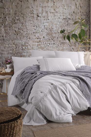 Grace 7 Parça %100 Pamuk Çift Kişilik Pikeli Nevresim Takımı Taş - Çeyiz Diyarı