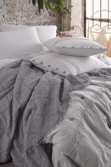 Grace 7 Parça %100 Pamuk Çift Kişilik Pikeli Nevresim Takımı Taş - Çeyiz Diyarı (1)