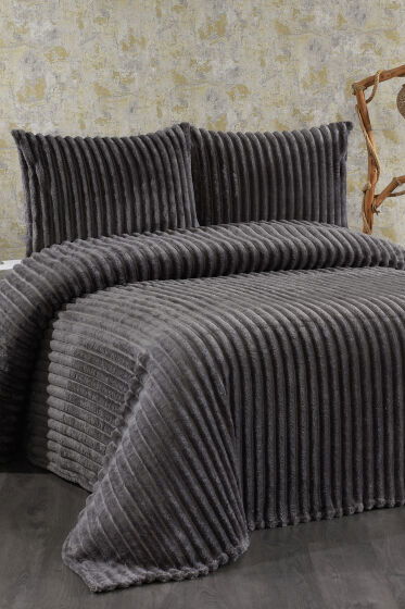 Granada Peluş Çift Kişilik Yatak Örtüsü Antrasit - Çeyiz Diyarı