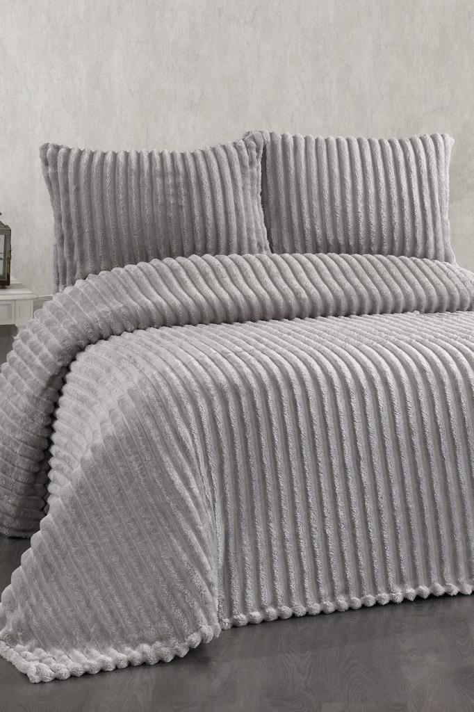 Granada Peluş Çift Kişilik Yatak Örtüsü Gri - 1