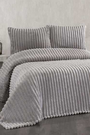 Granada Peluş Çift Kişilik Yatak Örtüsü Gri - Çeyiz Diyarı