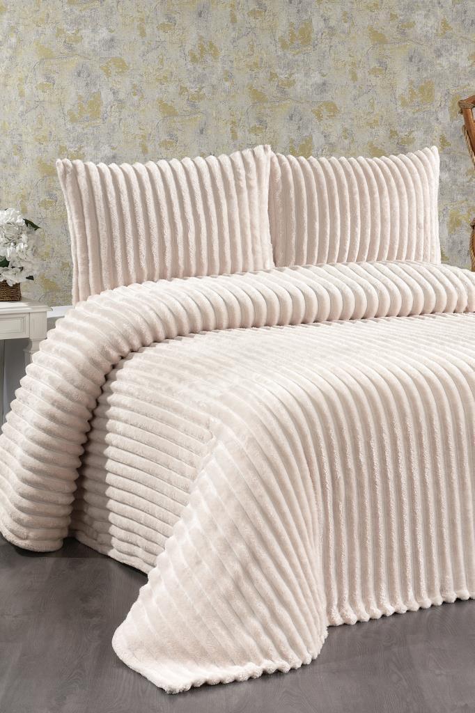Granada Peluş Çift Kişilik Yatak Örtüsü Krem - 1