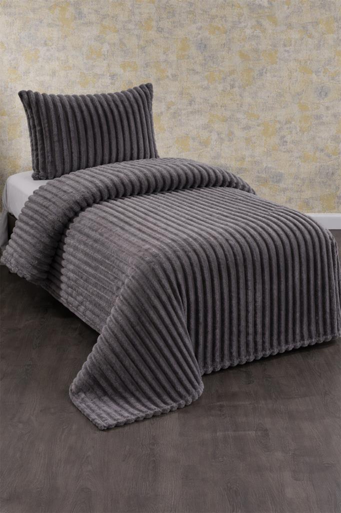 Granada Peluş Tek Kişilik Yatak Örtüsü Antrasit - 1