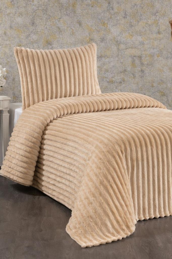 Granada Peluş Tek Kişilik Yatak Örtüsü Cappucino - 1