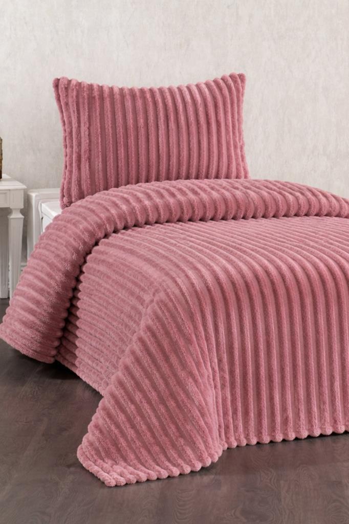 Granada Peluş Tek Kişilik Yatak Örtüsü Gül Kurusu - 1