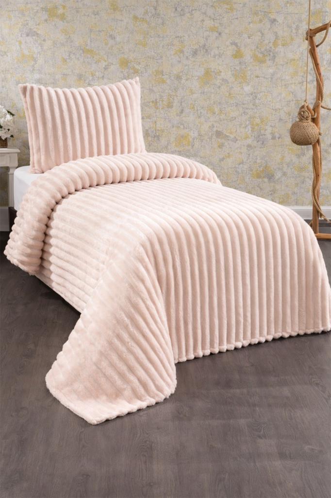Granada Peluş Tek Kişilik Yatak Örtüsü Krem - 1