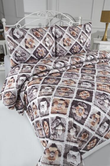 Gülce Ultrasonik Kapitoneli 5D Baskılı Çift Kişilik Yatak Örtüsü - Çeyiz Diyarı