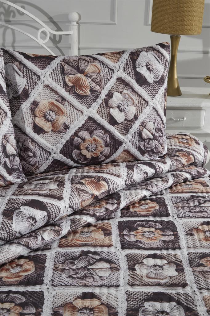 Gülce Ultrasonik Kapitoneli 5D Baskılı Çift Kişilik Yatak Örtüsü - 5