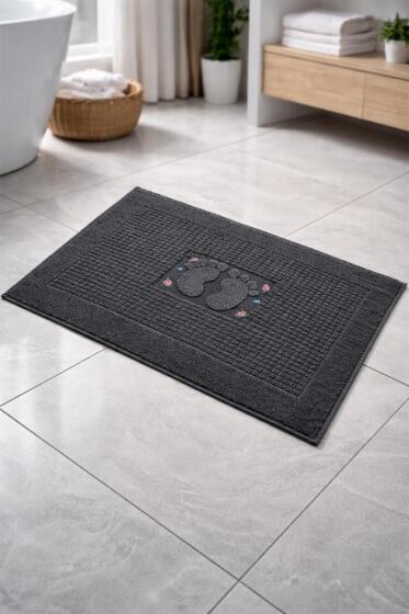 Güldestan Nakışlı Ayak Havlusu Antrasit - Çeyiz Diyarı