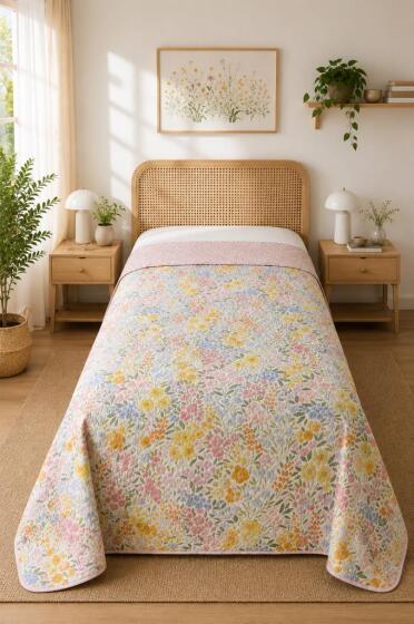 Güliz Çift Taraflı Tek Kişilik Kırlentsiz Tek Pike 160x220 cm Sarı - Çeyiz Diyarı