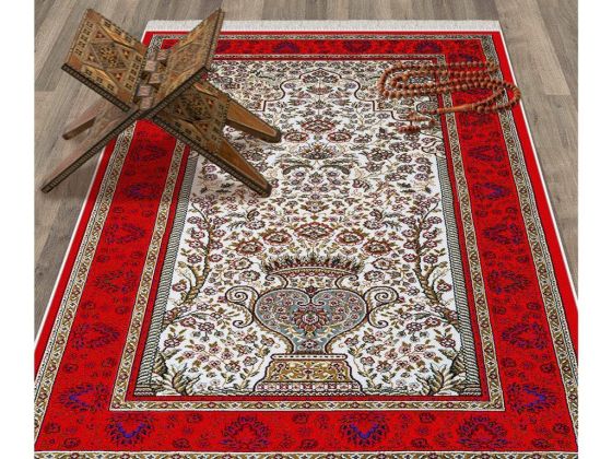 Gülsüm Kadife Seccade Kırmızı - Çeyiz Diyarı
