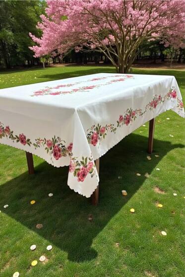 Gülzar Dertsiz Masa Örtüsü 150x300 cm Beyaz - Çeyiz Diyarı