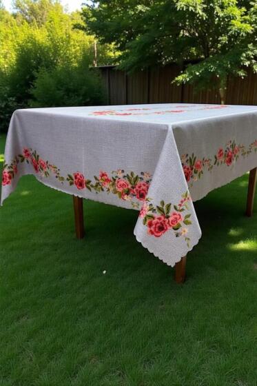 Gülzar Dertsiz Masa Örtüsü 150x300 cm Gri - Çeyiz Diyarı