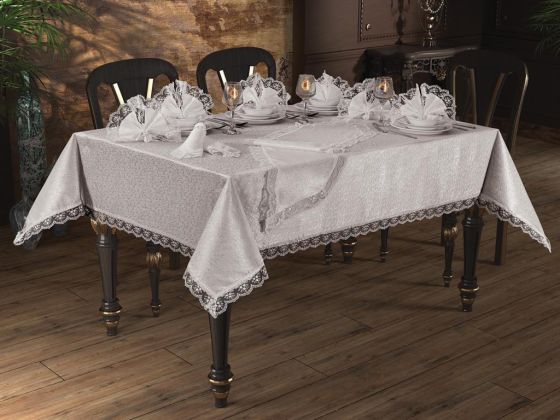 Güpürlü Kdk Masa Örtüsü Takımı 18 Parça Gri - Çeyiz Diyarı