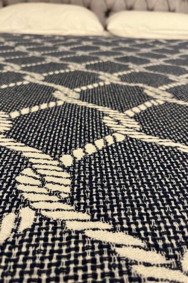 Halat Keten Çift Kişilik Saçaklı Tek Pike 220x240 Cm Lacivert - Çeyiz Diyarı (1)