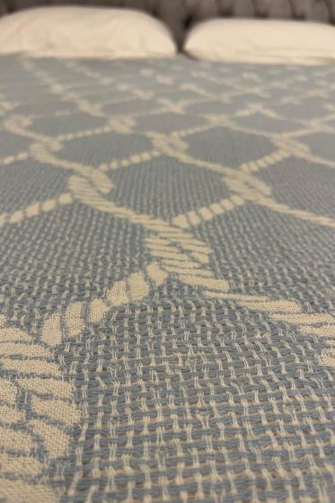 Halat Keten Çift Kişilik Saçaklı Tek Pike 220x240 Cm Mavi - Çeyiz Diyarı (1)