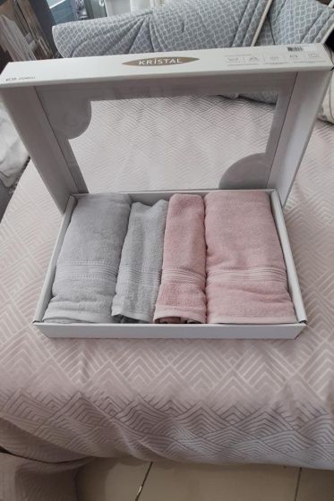 Hande Hamam Takımı 4 Parça Gül Kurusu - Gri - Kristal