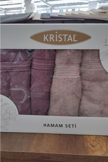 Hande Hamam Takımı 4 Parça Mürdüm - Bej - Kristal