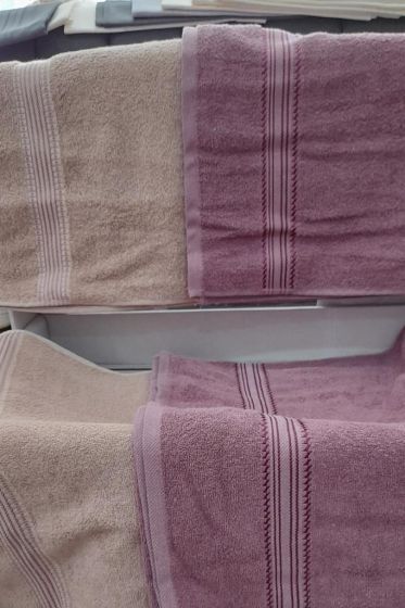 Hande Hamam Takımı 4 Parça Mürdüm - Bej - Kristal (1)