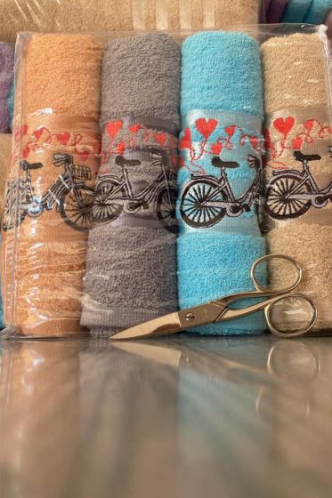 Happy Bicycle 4lü Nakışlı Çeyizlik Havlu Takımı - Çeyiz Diyarı