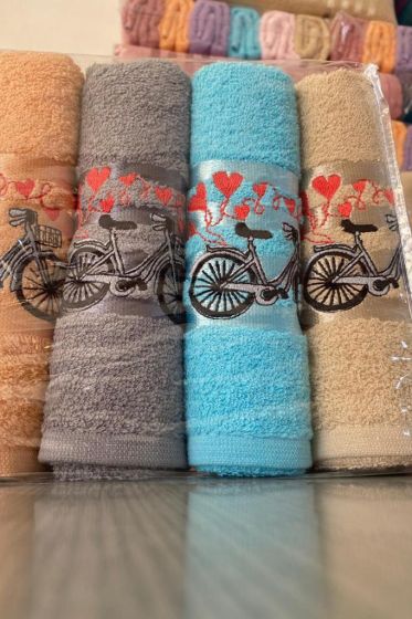 Happy Bicycle 4lü Nakışlı Çeyizlik Havlu Takımı - Çeyiz Diyarı (1)