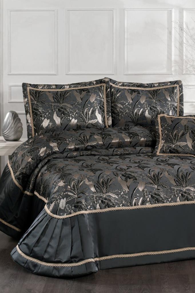 Harris Elyaf Dolgulu Çift Kişilik 250x255 Cm Yatak Örtüsü Antrasit - 1