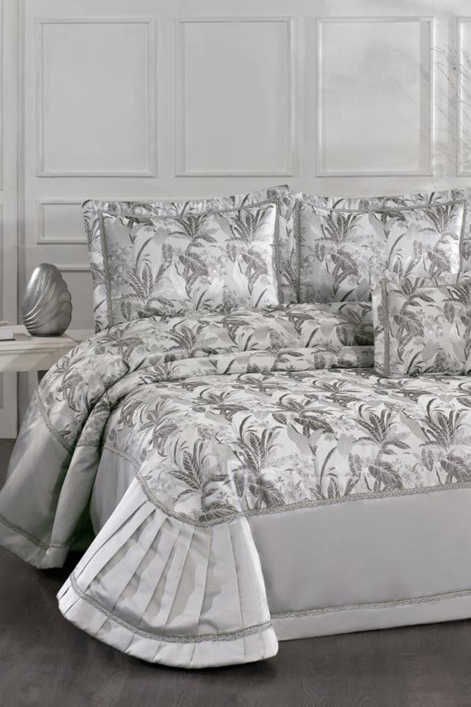 Harris Elyaf Dolgulu Çift Kişilik 250x255 Cm Yatak Örtüsü Gri - 1