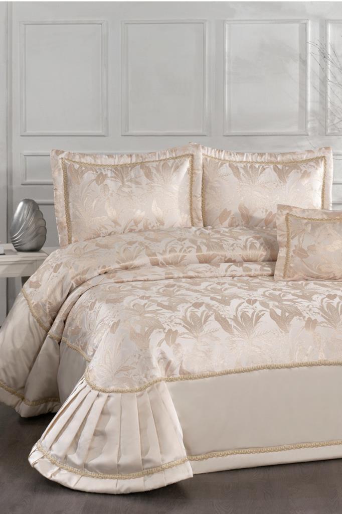 Harris Elyaf Dolgulu Çift Kişilik 250x255 Cm Yatak Örtüsü Krem - 1