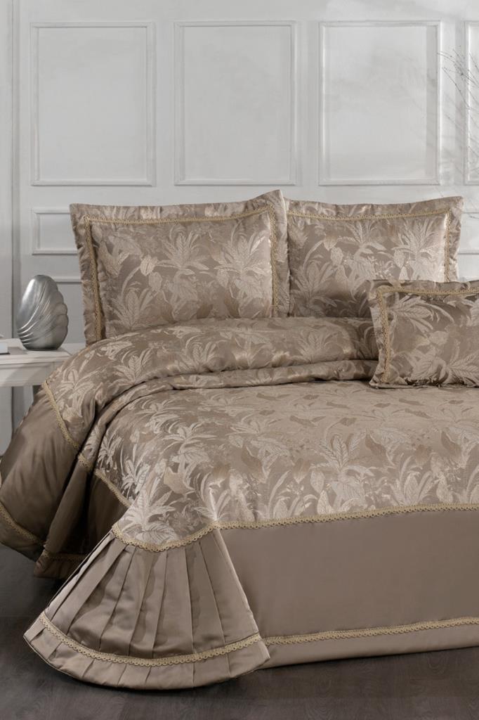 Harris Elyaf Dolgulu Çift Kişilik 250x255 Cm Yatak Örtüsü Vizon - 1