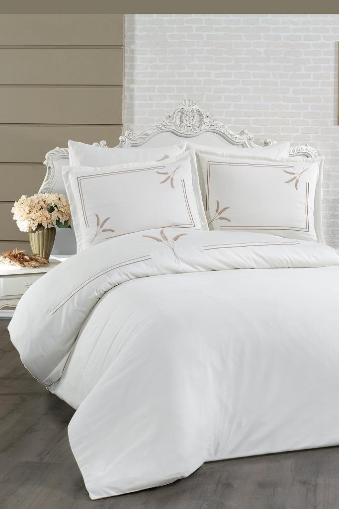 Harvest Pamuk Saten Nakışlı 6 Parça Nevresim Takımı Krem - 1