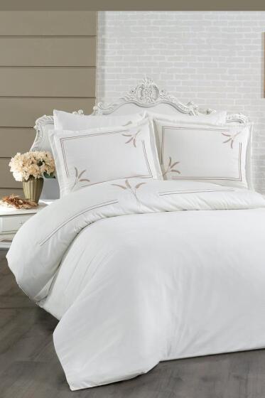 Harvest Pamuk Saten Nakışlı 6 Parça Nevresim Takımı Krem - Çeyiz Diyarı