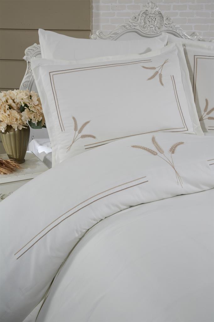 Harvest Pamuk Saten Nakışlı 6 Parça Nevresim Takımı Krem - 2